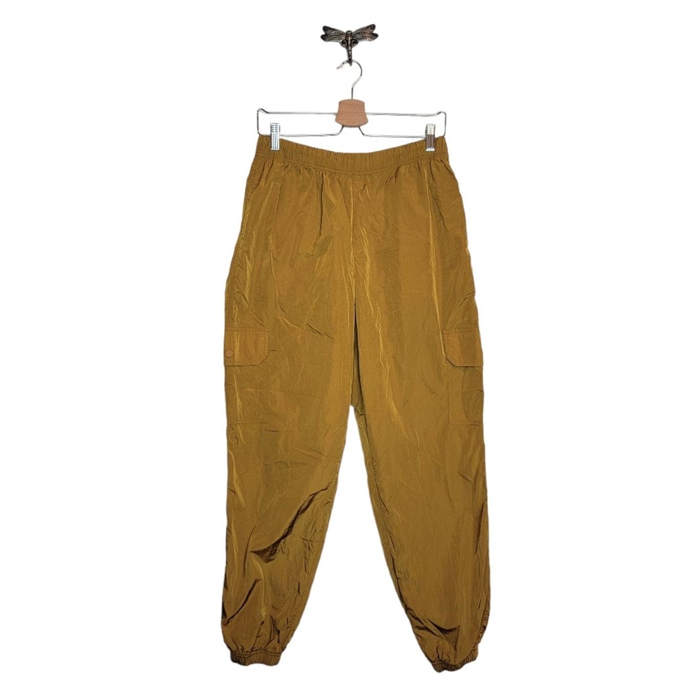 Good American Essential Track Nylon Cargo Pant Gold Windbreaker Women's M